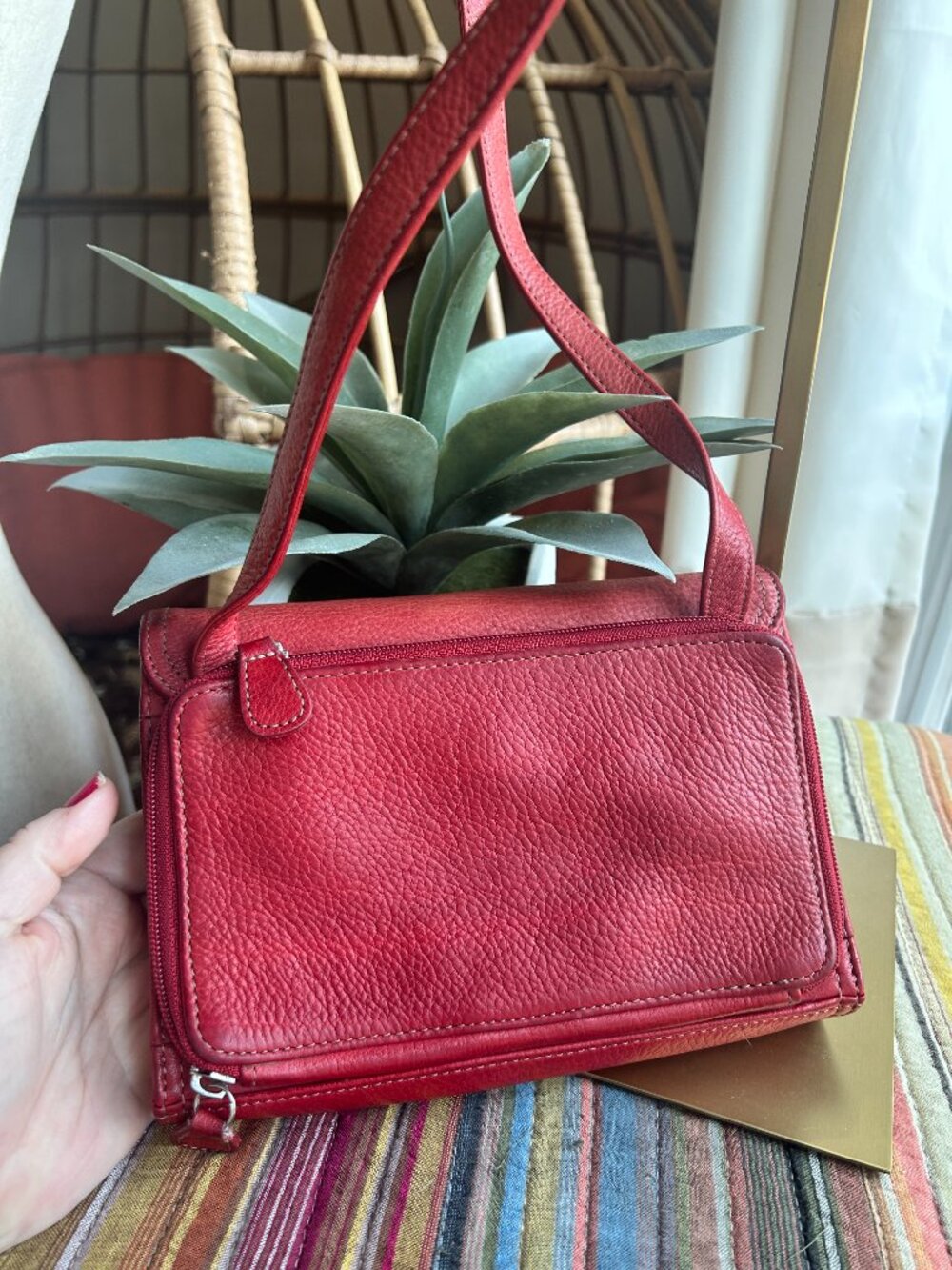 Fossil Red Pebbled Leather Crossbody Wallet Y2K Utility Chic - Picture 5 of 8